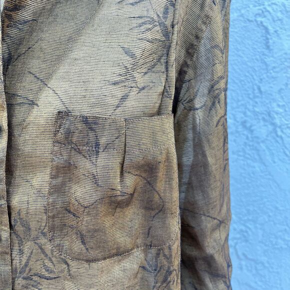 Chicos Blouse Olive green Size M/L bamboo print lagenlook semi sheer - Picture 4 of 10